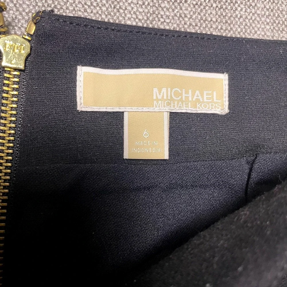 Michael Kors Black Pencil Skirt Womens 6 Gold Zip Accents Modern Minimalist
